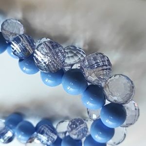 Plastic Faceted and Smooth Blue Bubble and Clear Bauble Necklace Vintage